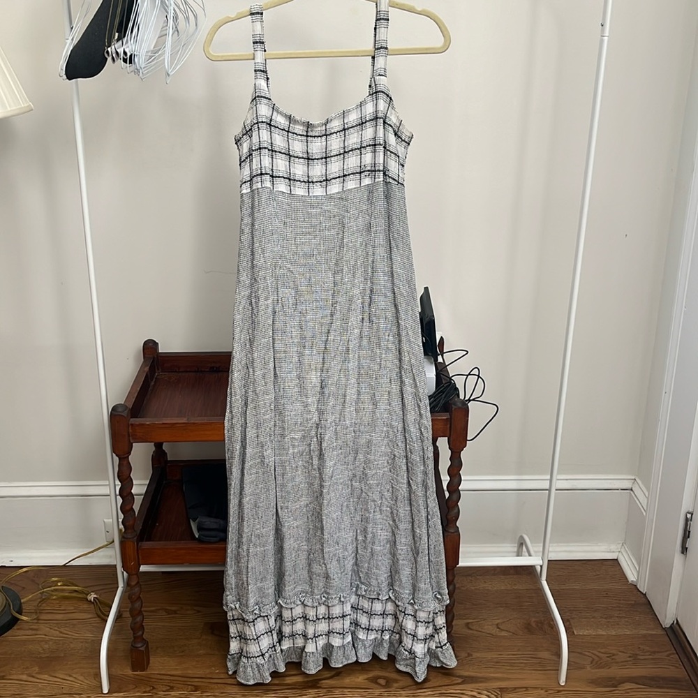 Vintage |Check Print Smocked Ruffle Hem Maxi Dress